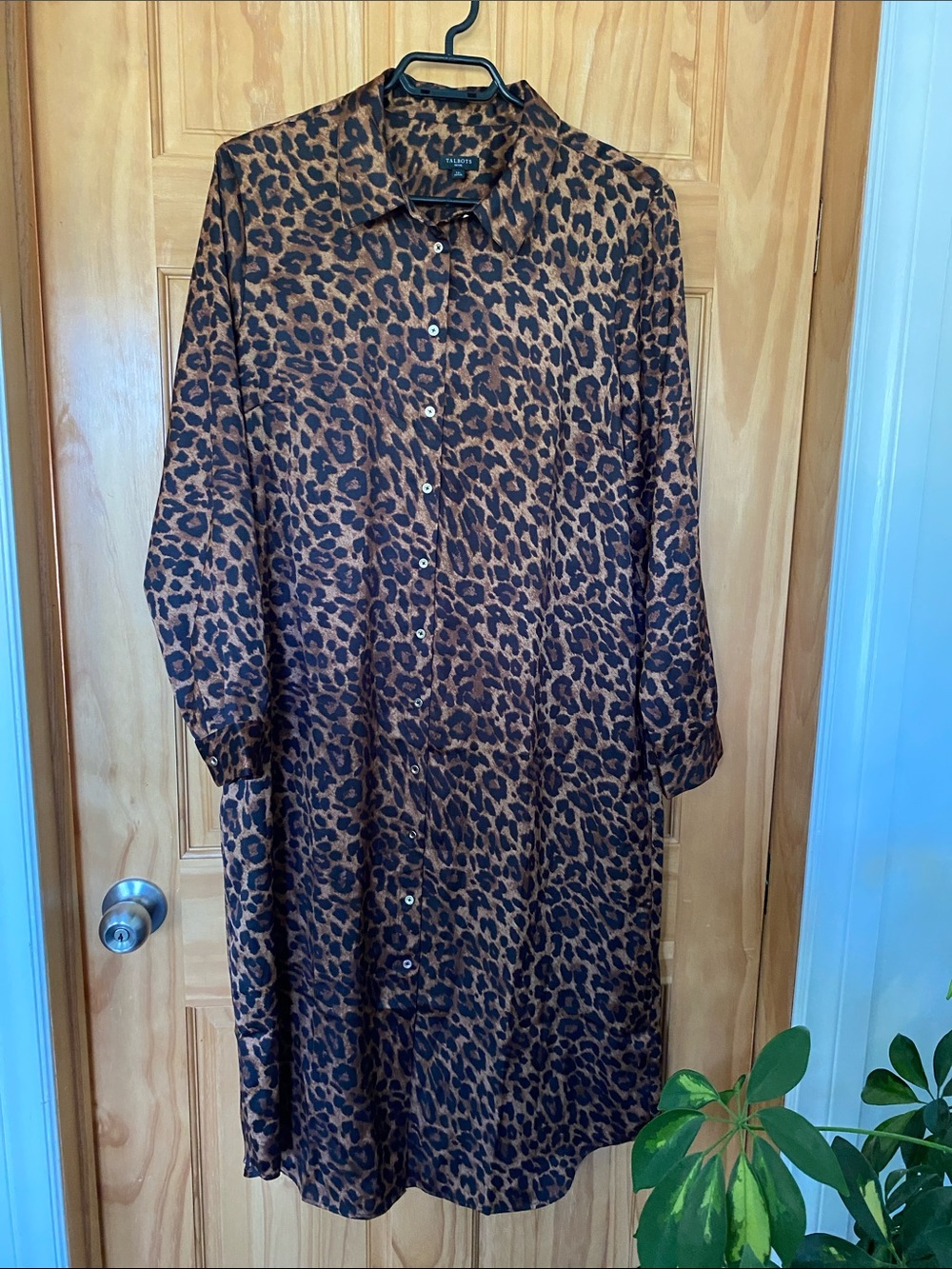 Talbots Brown and Black Leopard Print Button-Front Dress